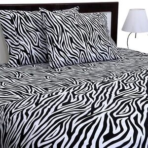 Zebra Print full / queen size flat sheet (no fitted or pillowcases) Black White